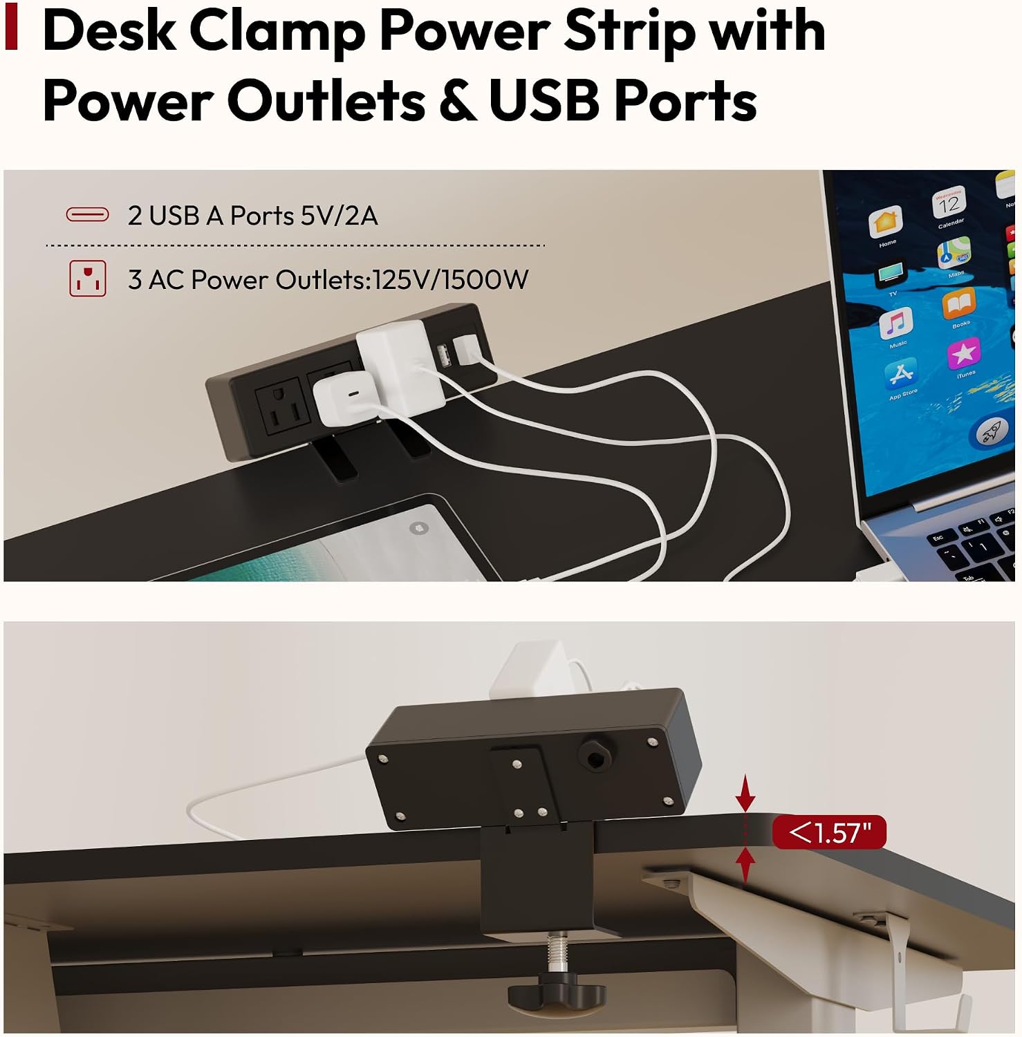 Exploded view of the SANODESK Electric Standing Desk components, including the desktop, frame, power strip, and cable organizer.