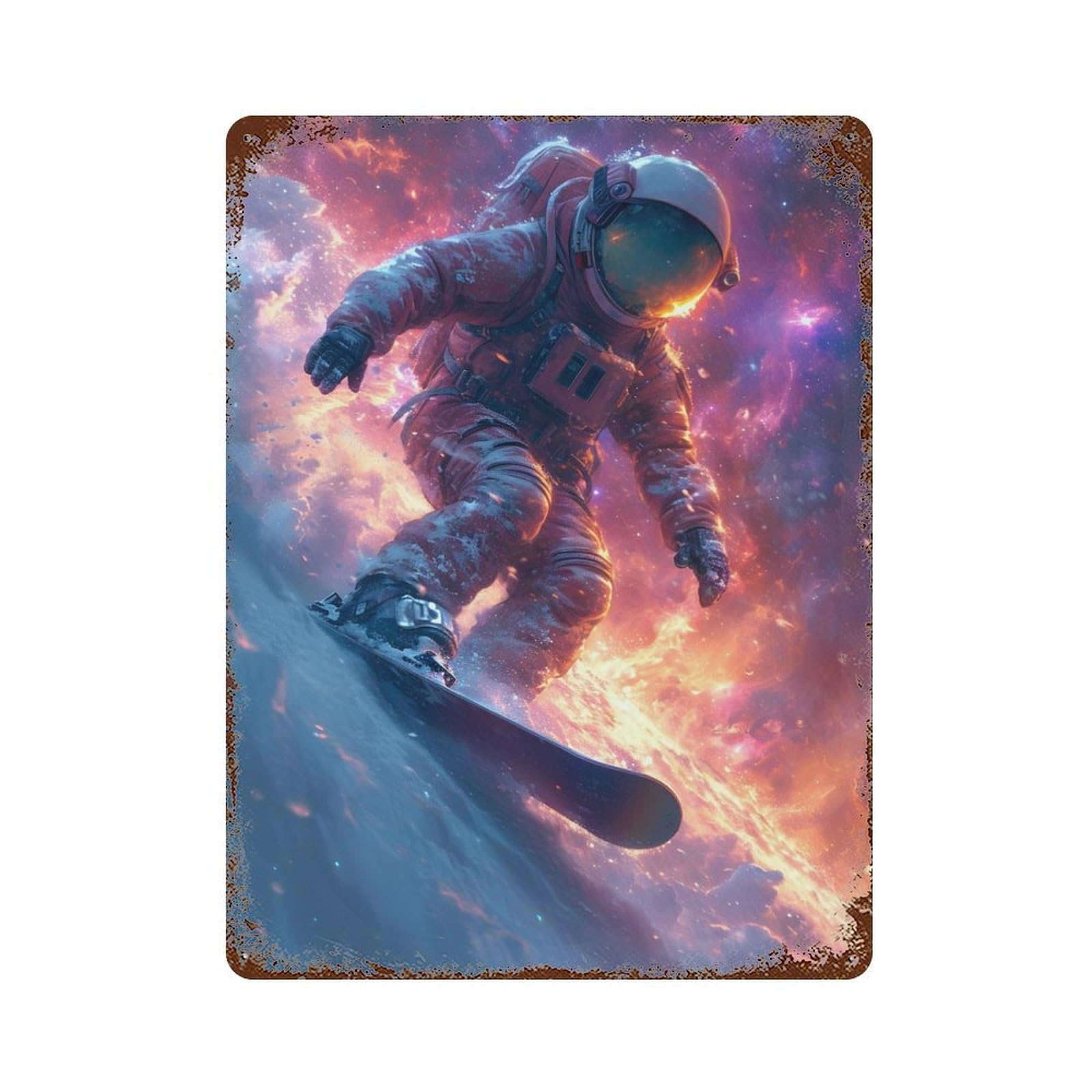 Garage Style Astronaut in Space Surfer Aged Metal Wall Plaque 15.7"x11.8", Farmhouse Wall Decor for Bar And Workshop