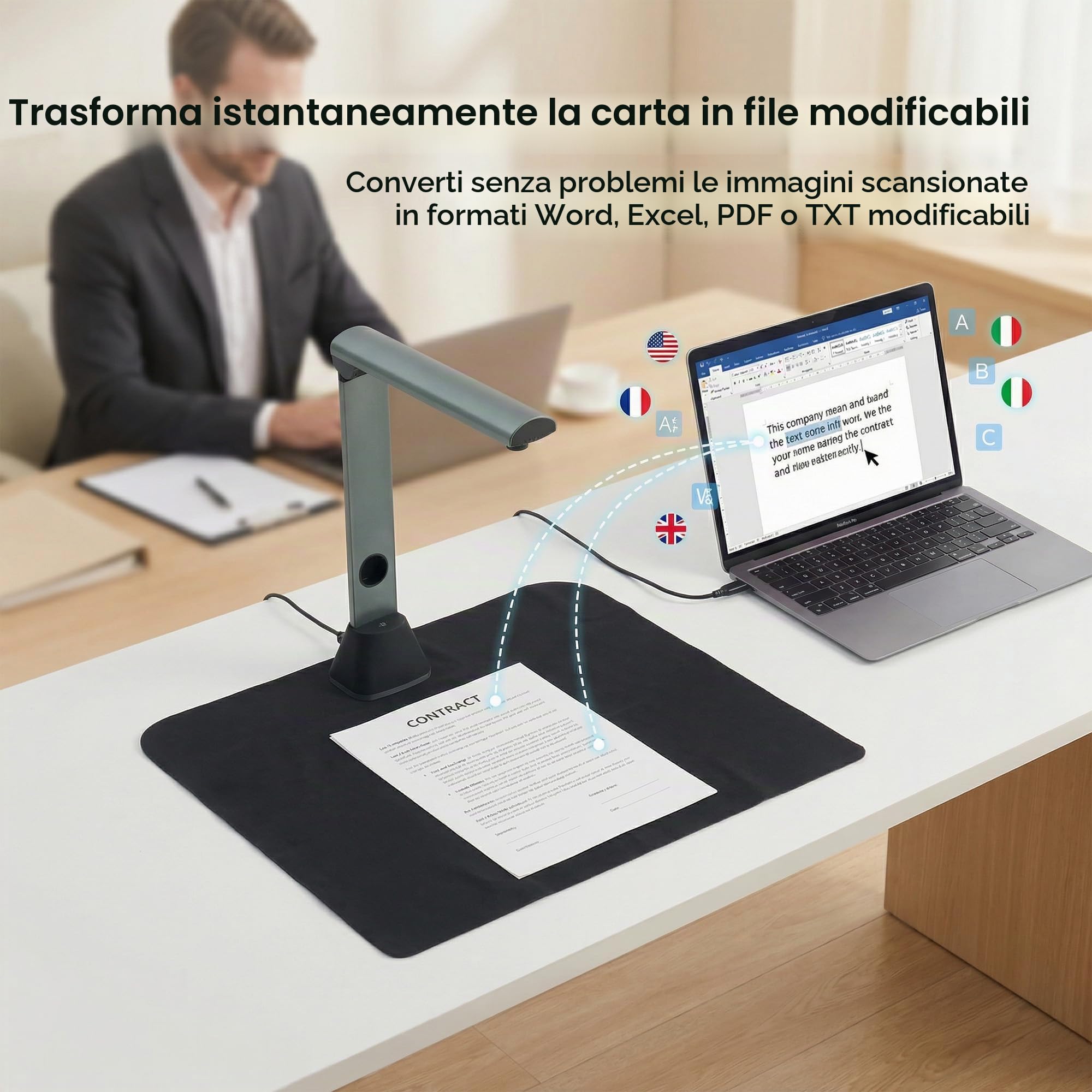 Scanner Documenti A3 17MP: | OCR 130 Lingue Fotocamera Documenti USB 4 LED Scanner Libro Ufficio Scuola Archivio Home Office
