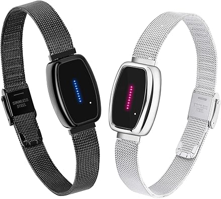 Long Distance Touch Bracelets,Vibration & Light up Couples Bracelets, Remote Smart Matching Couples Bracelet for Lovers Long Distance Relationship Girlfriend Boyfriend Xmas Gifts Black Silver Jewelry