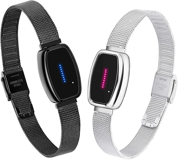 Long Distance Touch Bracelets, Vibration & Light up Couples Bracelets, Remote Smart Matching Couples Bracelet for Lovers Long Distance Relationship Girlfriend Boyfriend Xmas Gifts Black Silver Jewelry