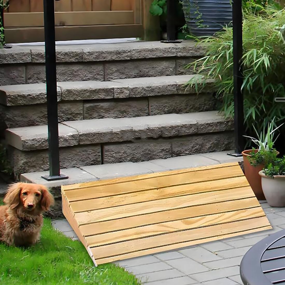 Profesional Rampas De Acera De Entrada,Rampas para Sillas De Ruedas para Escalones,Portátil Rampas De Umbral Ligeras,Molduras De Madera Listones,30.8 * 30 * 12CM