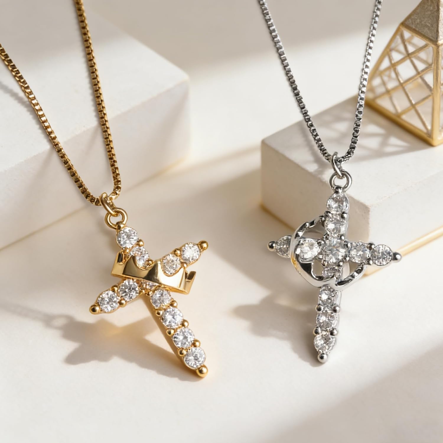 Crown Cross Necklace for Women, 14K Gold Silver Cubic Zirconia Crown Cross Necklace, Diamond Gold Silver Cross Necklaces, Dainty Cross Faith Simple Trendy Charm Jewelry Gift for Women - Image 6