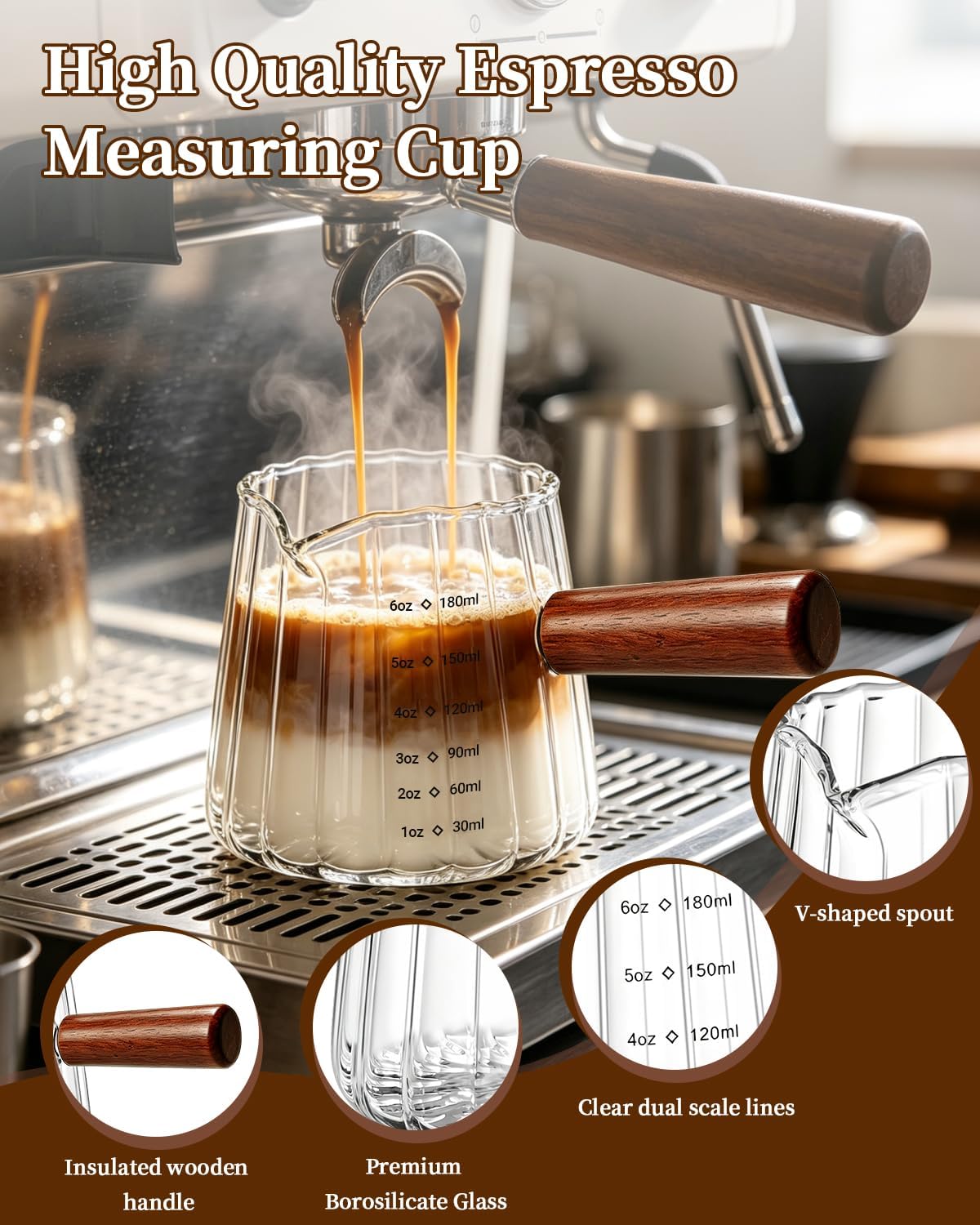 Espresso Cup Set - 2 Pcs 6OZ Espresso Cups with 2 Gold Coffee Spoons