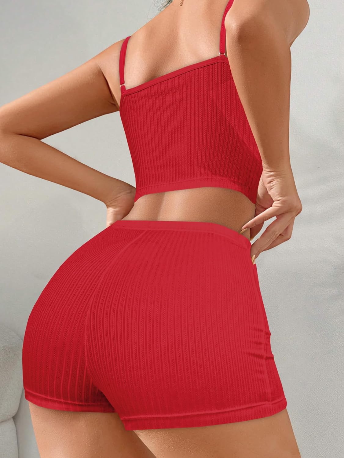 Hilinker Womens Graphic 2 Piece Pajama Set Summer Cute Crop Cami and Shorts Ribbed Lounge Sets - Image 2