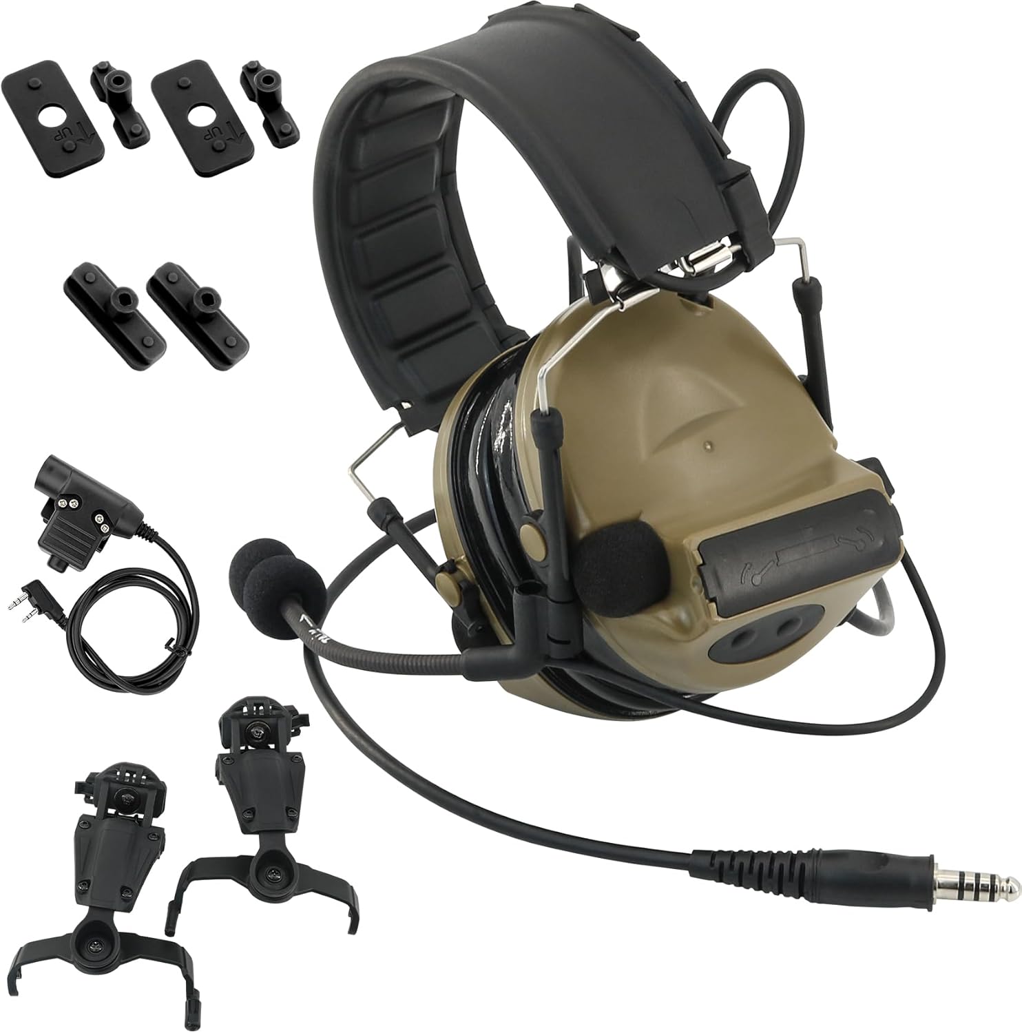 Tactical Headset with U94 PTT Detachable Headband and Rail Adapter,for ARC,Mlok,Team Wendy Rail,Airsoft Sports(MC)