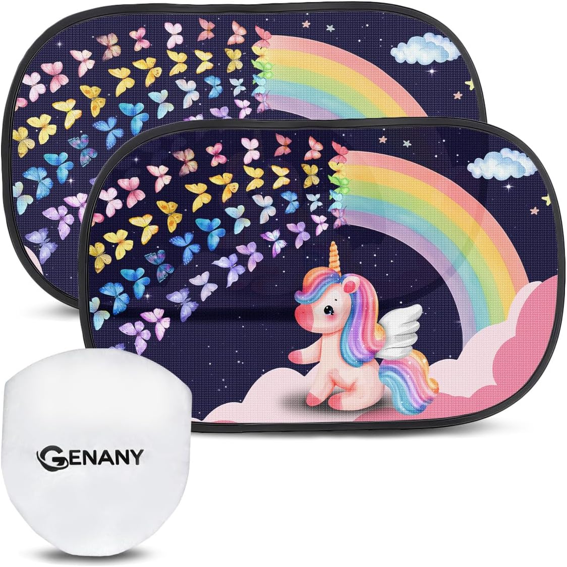 GENANY Unicorn Rainbow Car Side Window Sun Shades 2 Piece 21 x 14 Inch