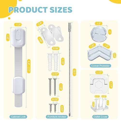 Miniatura 2 de 4our Kiddies Paquete de 56 kits a prueba de bebés, 6 cerraduras de gabinete a prueba de niños, 32 cubiertas de tomacorrientes, 6 anclajes para