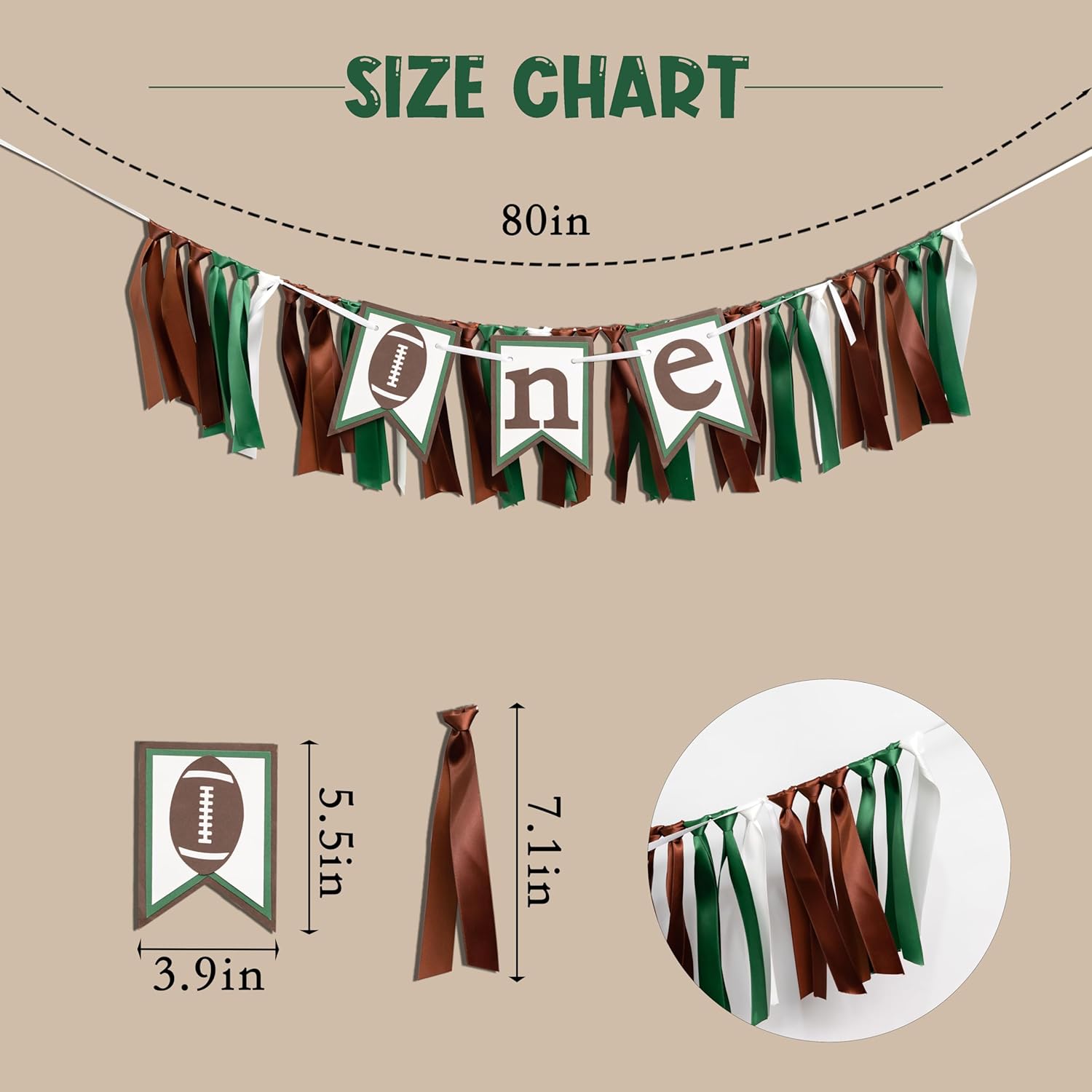 Football One Highchair Banner - Football First/1st Party Decoration，Sports Theme Party High Chair Banner, Cake Smash