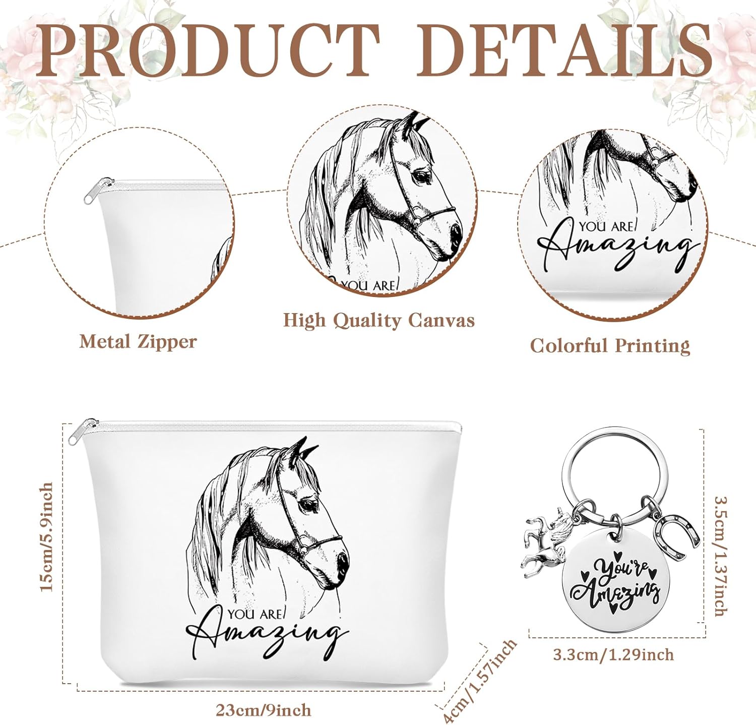 Sieral 3 Pcs Valentines Horse Gifts for Women Girls Horse Wine Tumbler Gift Set 12 oz Stainless Steel Tumbler Cup with Lid Cosmetic Bag Keychain for Birthday Themed Animal Lovers Trainer - Image 3