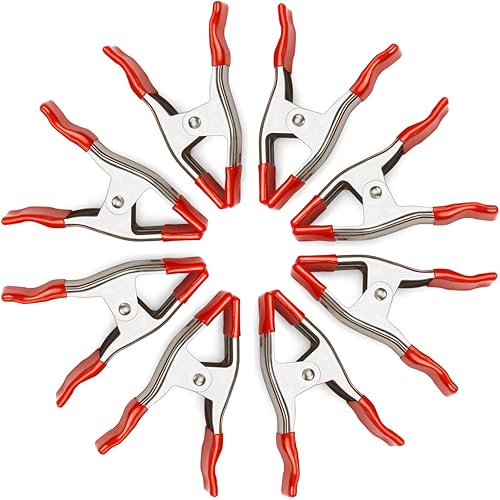 WORKPRO 8-pack Spring Clamps for Woodworking, 6-19/64 inch Large Steel Clamp Set, 2 inch Jaw opening, Nickel-plated, Heavy Duty Clips for Backdrops Stand, Background Muslin, Paper, Photo Studio