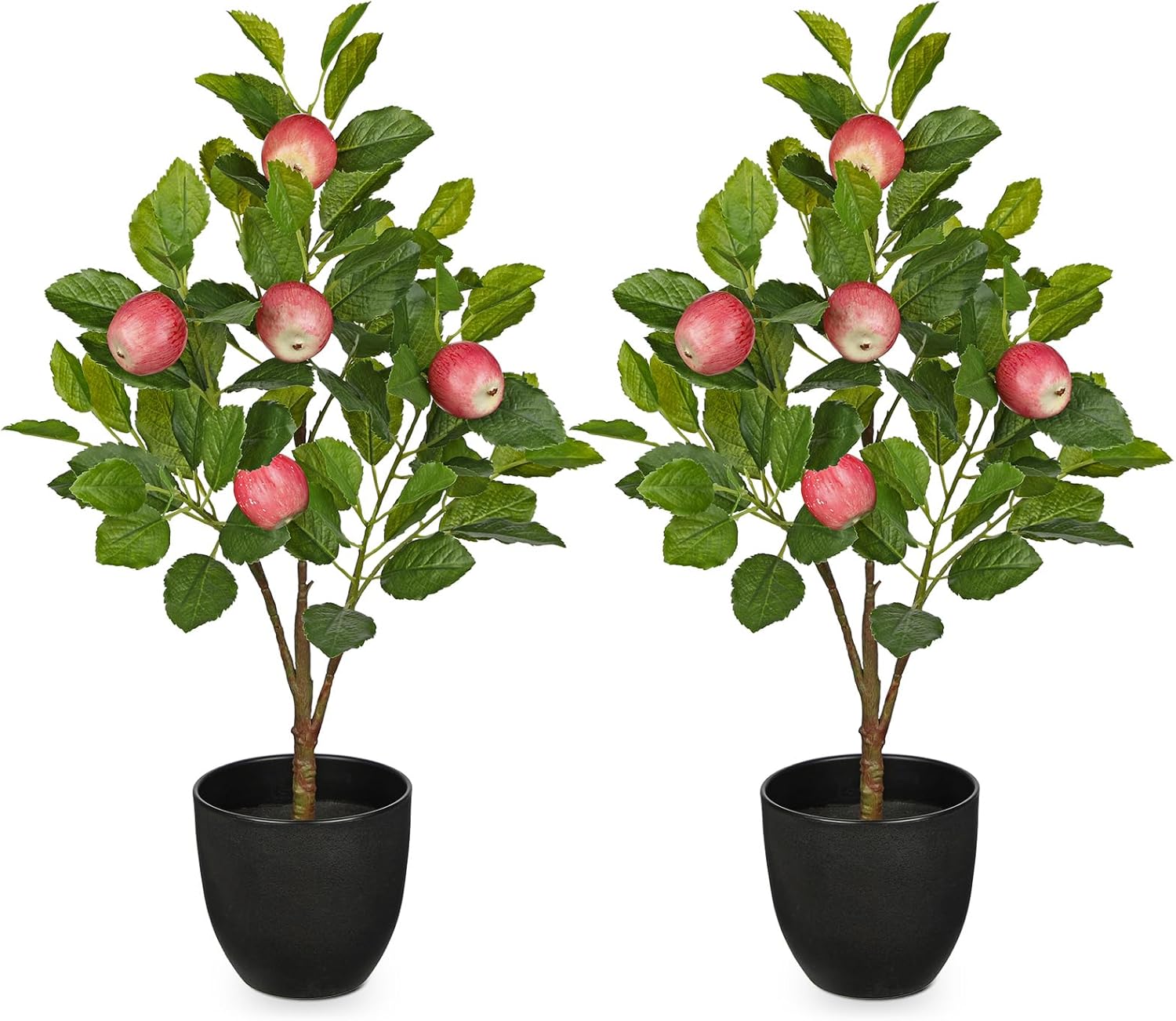 2Ft Artificial Apples Trees, 2 Packs Large Artificial Plants Indoor with Black Pots Faux Potted Trees Fake Floor Plants Apples Decorations for Home Living Room Office, Bedroom Table, Desk