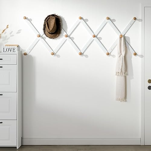 Miniatura 2 de SKOLOO Perchero de madera para sombreros de pared, colgador de pared grande de acordeón, moderno, ampliable, para colgar sombreros de pared de