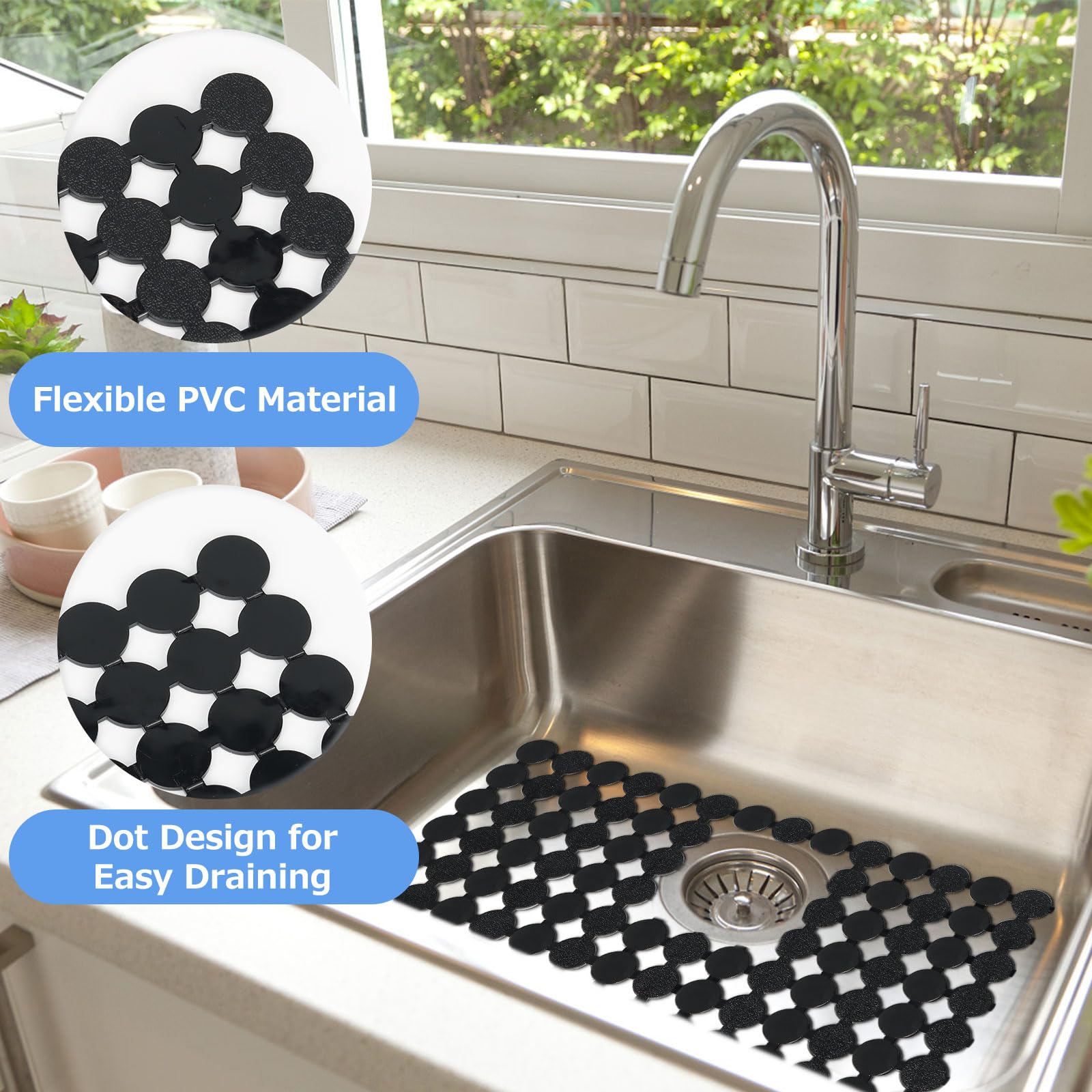 Goldmeet Sink Protector Mats for Ceramic Sink/Stainless Steel, 2Pack Cuttable PVC Sink Mat with Scissors - Image 3