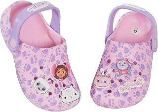 Girls Gabby's Dollhouse Clogs Sandals with Fixed Charms Badges Kids Indoor Outdoor Shoes Sliders with Ankle Strap
