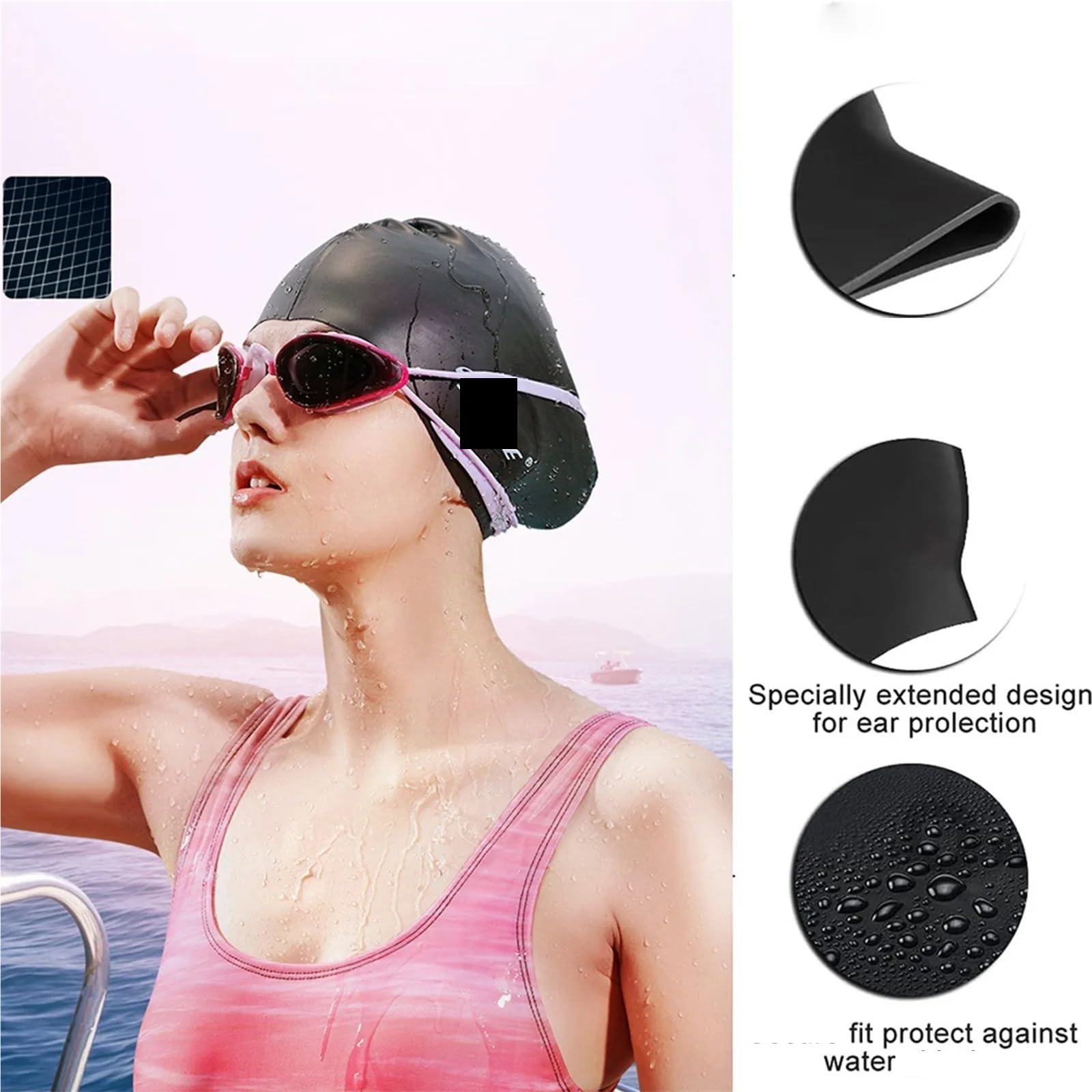Gorro de natación Silicona for Mujer, Gorros for Pelo Largo, Impermeables, 2 uds para Uso En Piscinas