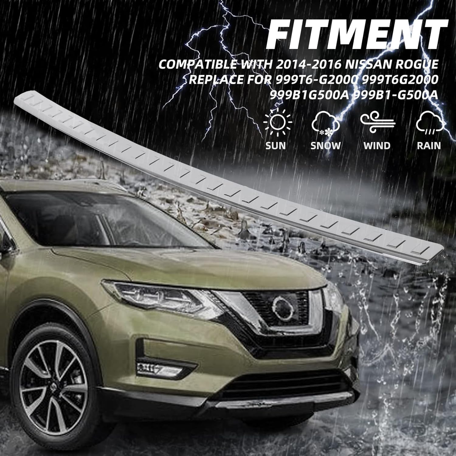 ECOTRIC Rear Bumper Guard Cover Pad Compatible with 2014-2020 Nissan Rogue 999T6-G2000 999T6G2000 999B1G500A 999B1-G500A Rear Bumper Tailgate Trim Molding Cover Panel Protector Chrome