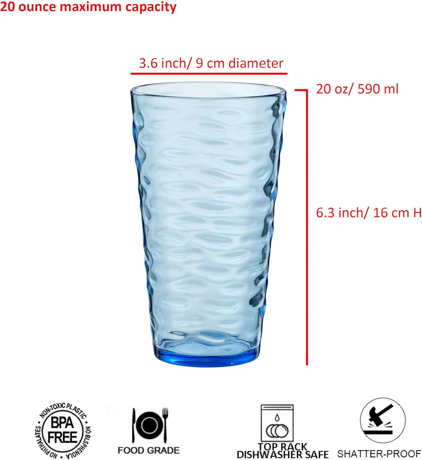 20-ounce Plastic Tumblers, Acrylic Drinking Glasses High-Balls, set of 6 Multicolor Reusable Plastic Cups, Stackable, BPA-Free, Shatter-Proof, Dishwasher-Safe - Image 2