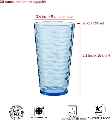 Miniatura 2 de Vasos de plástico de 20 onzas, vasos acrílicos de bolas altas, juego de 6 vasos de plástico reutilizables multicolor, apilables, sin BPA, a prueba