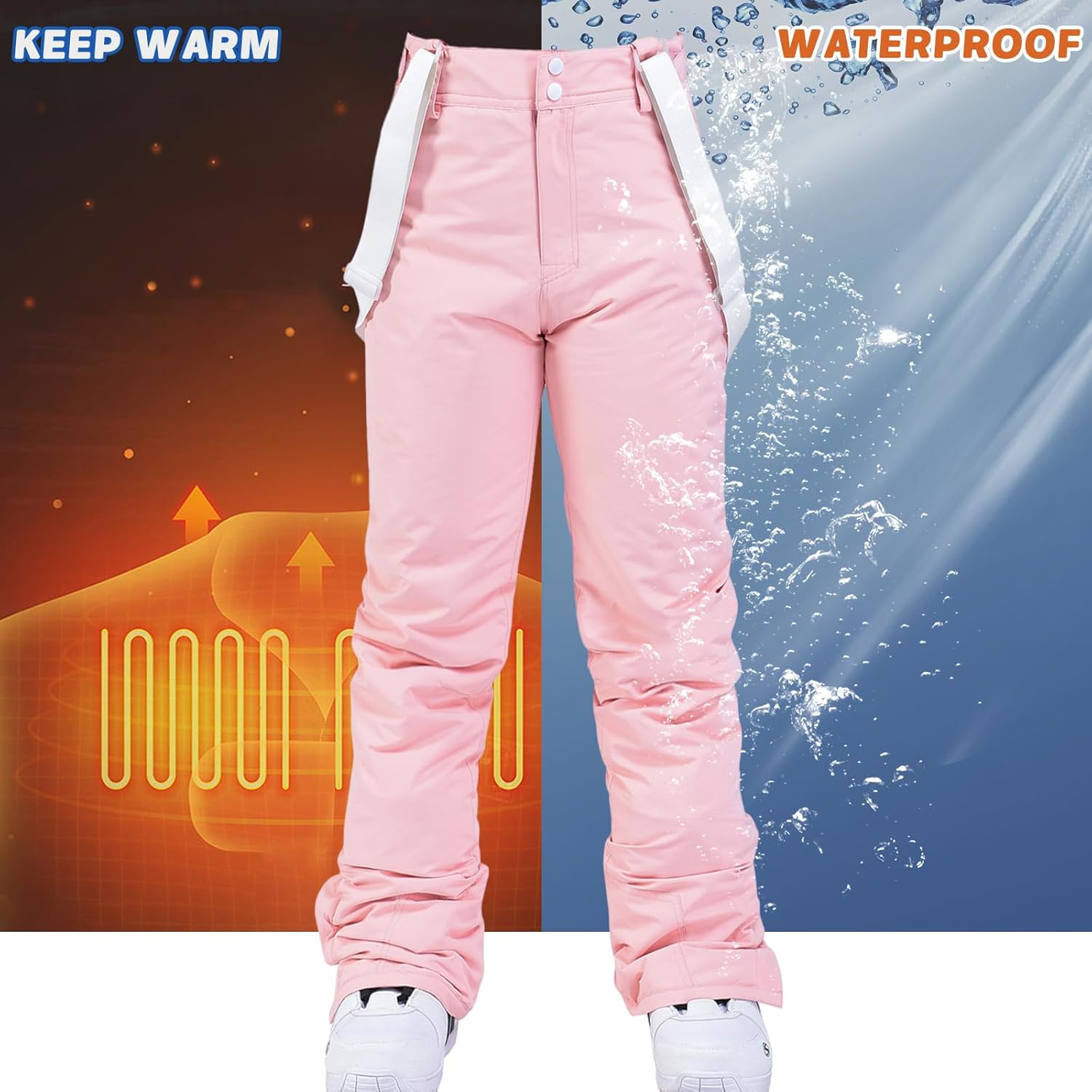 ALSOGO Women's Insulated Snow Pants Winter Warm Ski Pant Outdoor Waterproof Snowboard Bibs with Detachable Suspender - Image 4