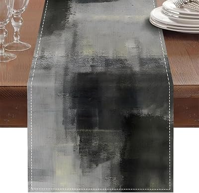 Black Grey Abstract Table Runner 72 Inches Long, Art Abstract Modern Table Cloth for Seasonal Decor Party Kitchen Dining Home 13x72