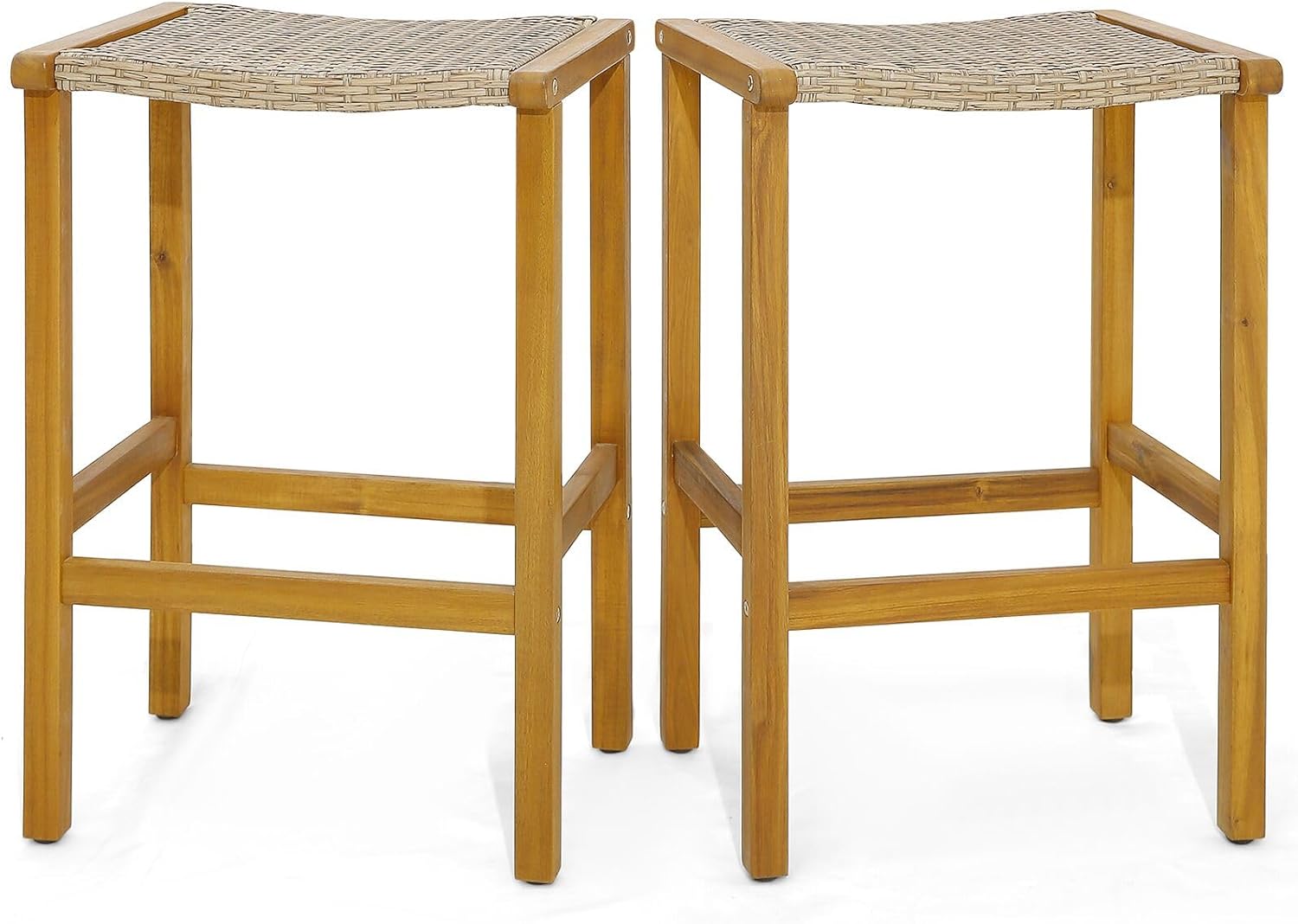Giantex Patio Wood Bar Stools Set of 2, Acacia Wood Bar Stools w/Rattan Woven Seat