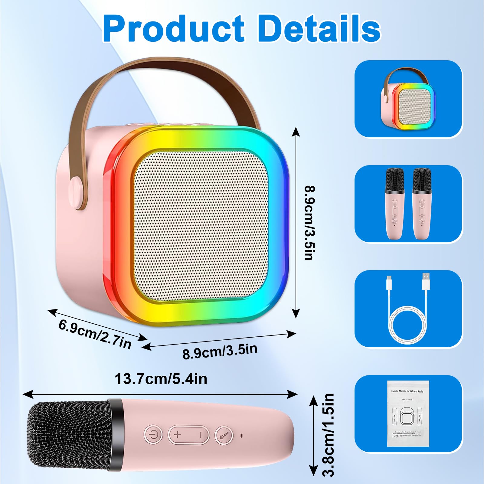 Micro Karaoke per bambini con 2 microfoni senza fili, Bluetooth Karaoke con Luce LED e Effetti di Cambio Voce, Portatile Microfono Macchina Karaoke Regalo per Ragazzi e Ragazze (Rosa)