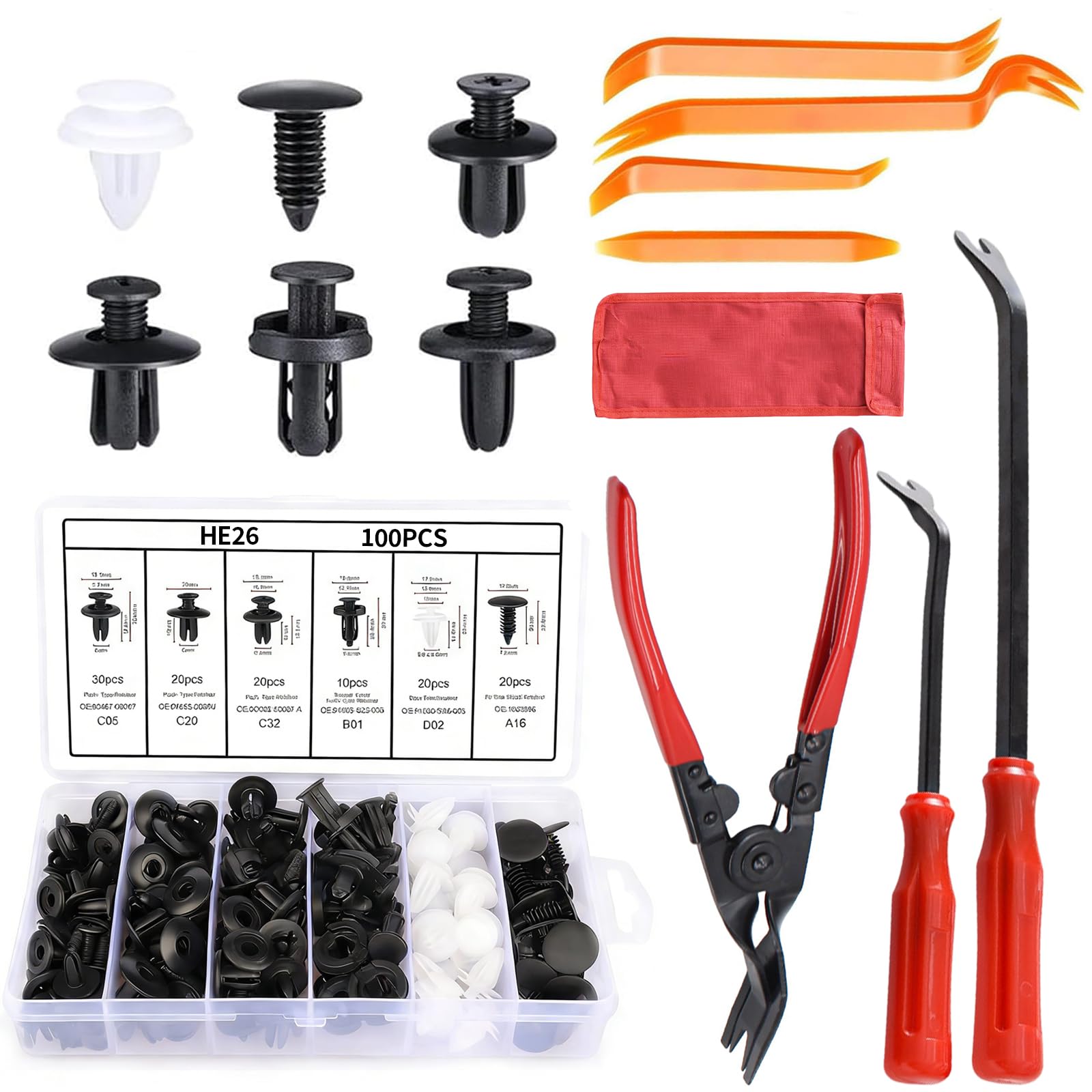 107 Pcs Trim Removal Tools Set, Automotive Rivet Removal Tool Kit Trim Clips for Door Panel Bumper Dashboard Repair