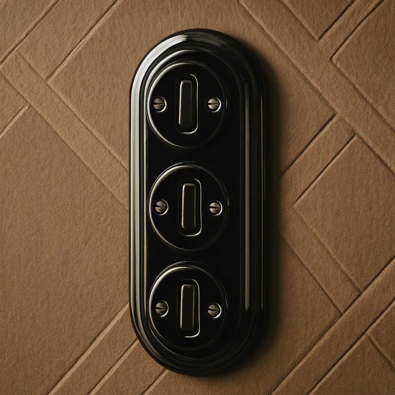 Unterputz Porzellan Retro, Schalter, 3-fach, All-in-One, Serie PR1 schwarz