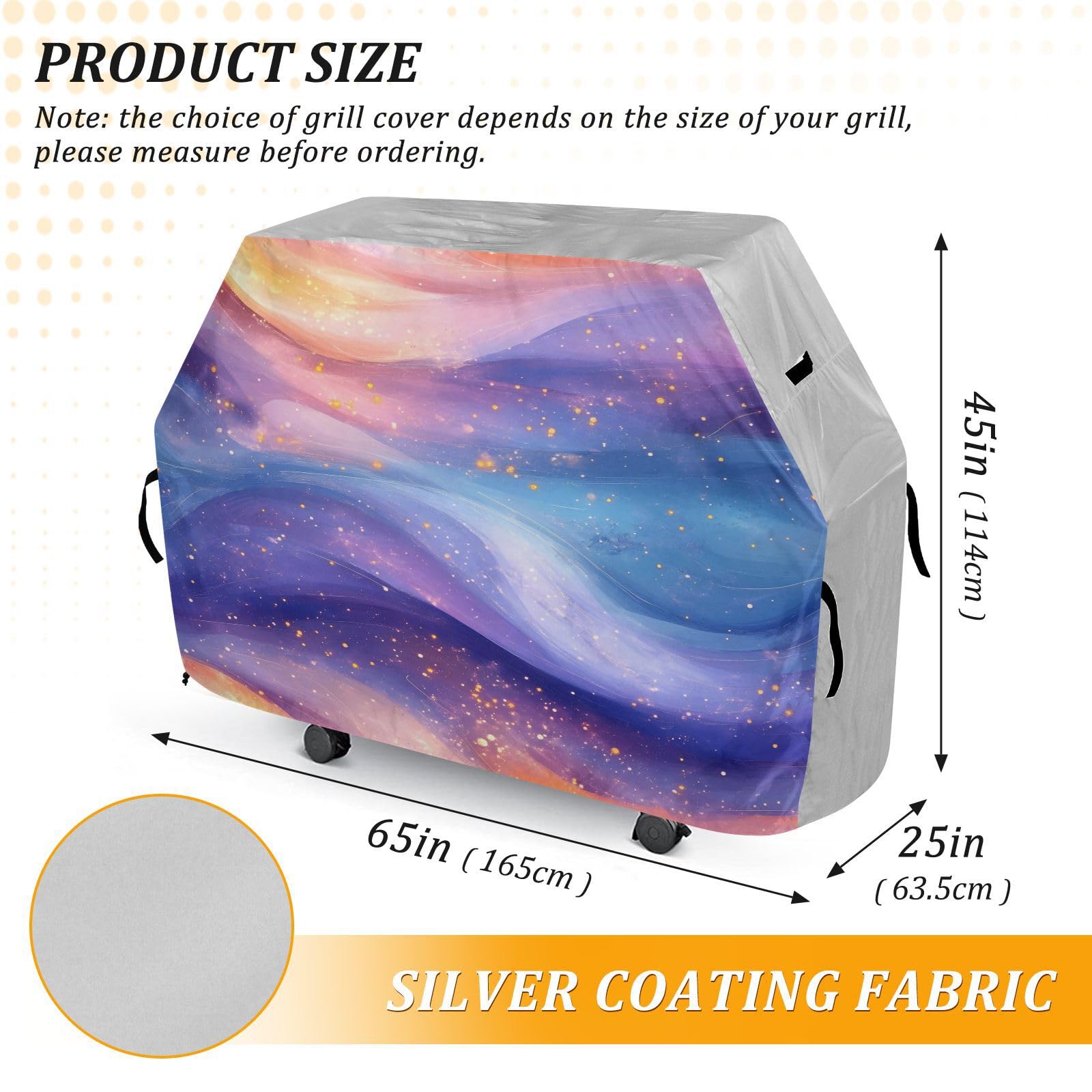Funda para barbacoa de 65 pulgadas, resistente a la decoloración y a los rayos UV, para barbacoa al aire libre, color azul melocotón, morado