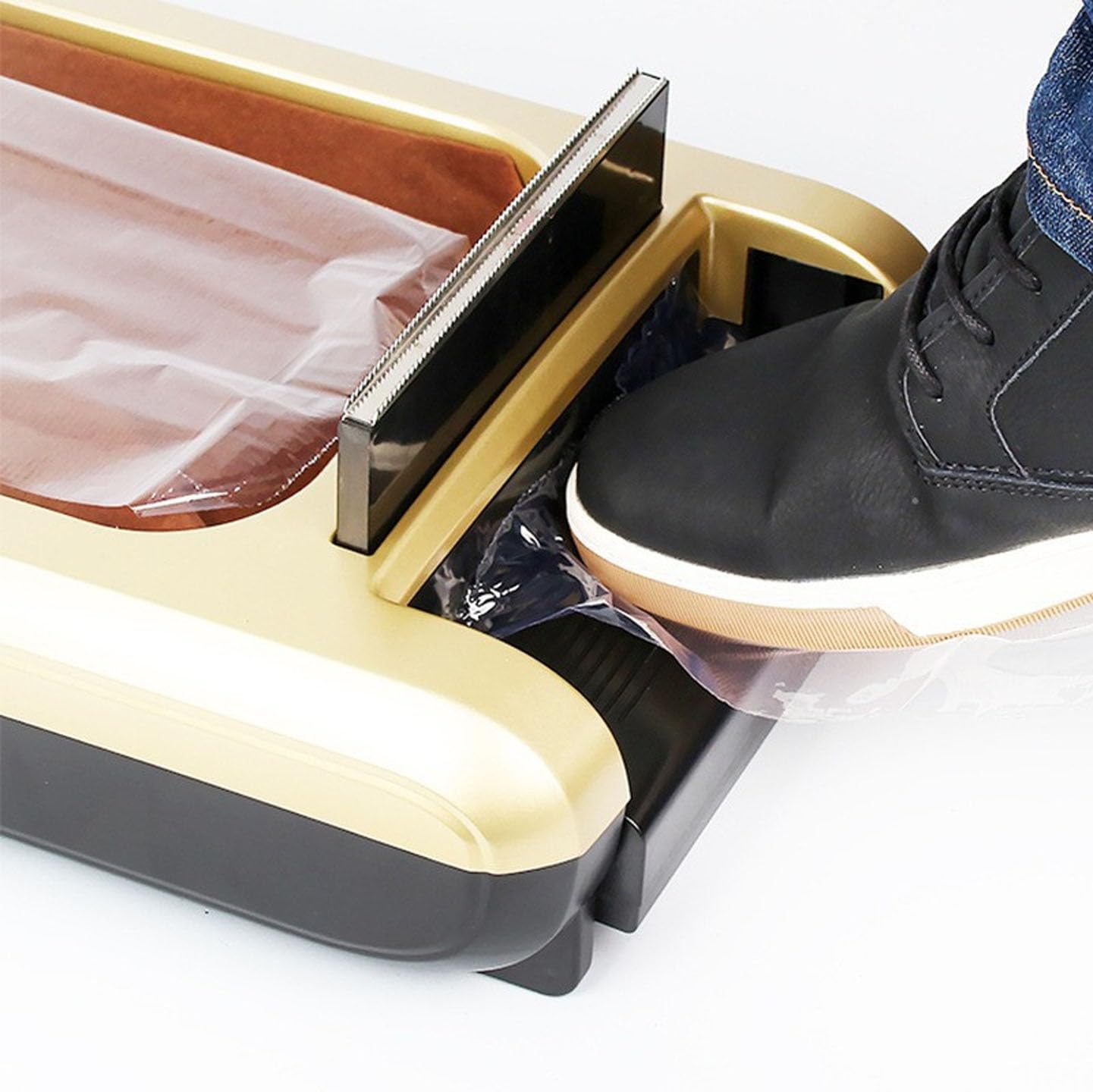 Shoe Cover Dispenser Automatic Machine, Schuhputzmaschine mit 100m Überschuhen aus Kunststoff, rutschfest und Wasserdicht, für Zuhause, Fabrik und Labor,Silver-Armrest Style