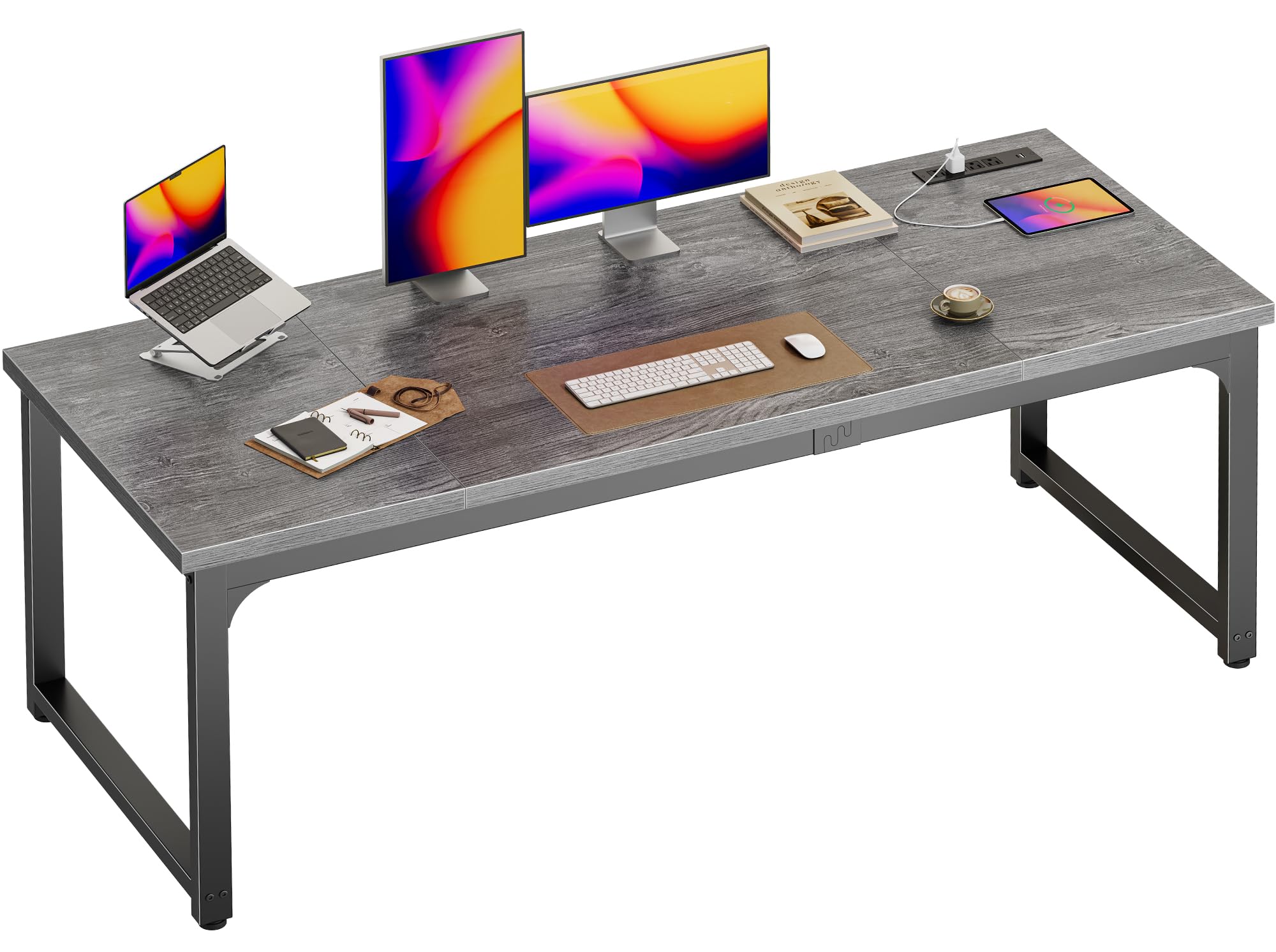 Huuger 63 x 24 inch Desk with Power Outlets & USB-C, Deeper & Thicker Desktop, Robust Metal Tubes, Computer Desk, Heavy Duty Office Desk, Work Gaming Desk, for Home Office, Grey