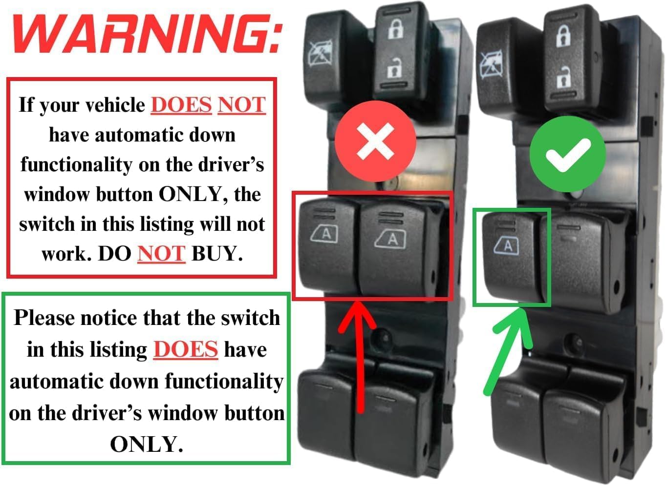 SWITCHDOCTOR Window Master Switch Assembly for 2007, 2008, 2009, 2010, 2011, 2012 Nissan Altima Sedan (S, Base)