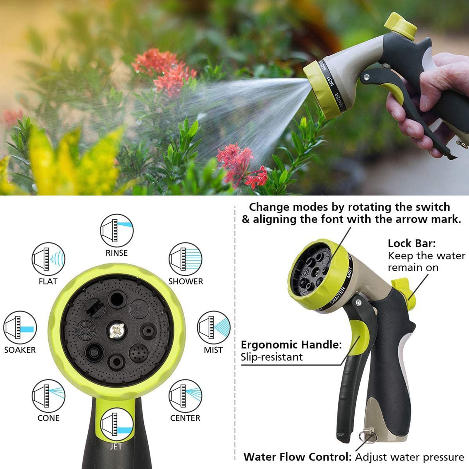 Tubo dell'Acqua da Giardino con Ugello A 8 Funzioni, Tubo dell'Acqua Leggero A Tenuta Stagna, Tubo Magico Leggero per La Pulizia Dell'irrigazione del Giardinaggio All'aperto,15M
