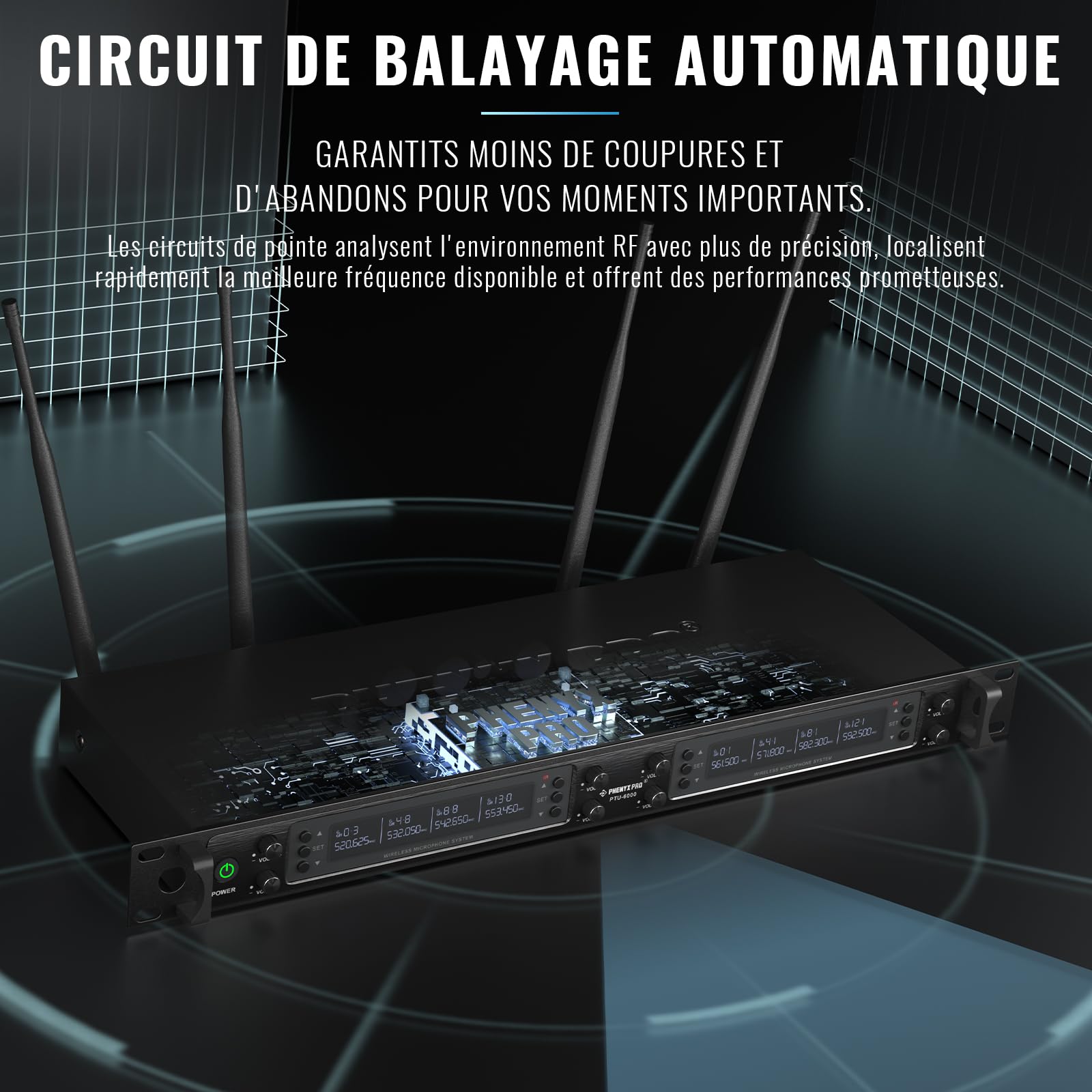 Phenyx Pro Système Micro sans Fil UHF 8 Canaux Auto Scan PTU-6000-8H