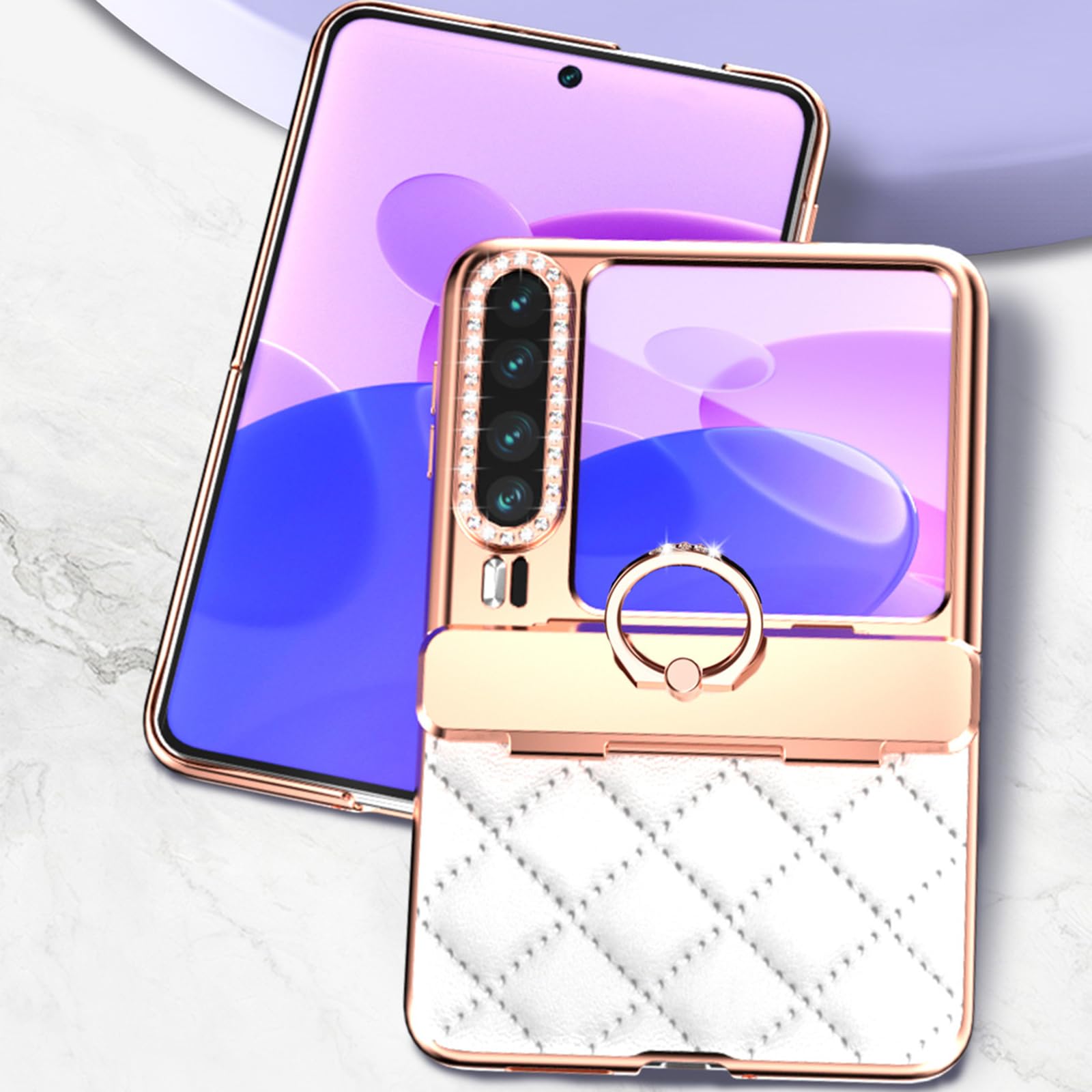 Ultra Mince Coque pour Huawei Pura X, Luxe Léger Antichoc Protecteur Etui avec Anneau Béquille Anti-Empreinte Cuir Housse,Rouge,Pura X