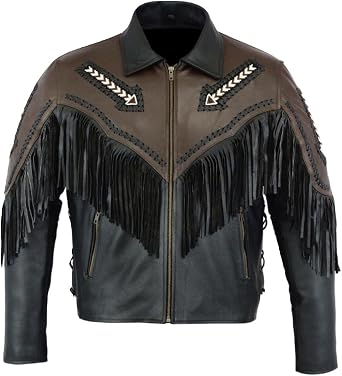 LEATHERAY Mens Fashion Arrow Real Leather Jacket Brown and Black XL