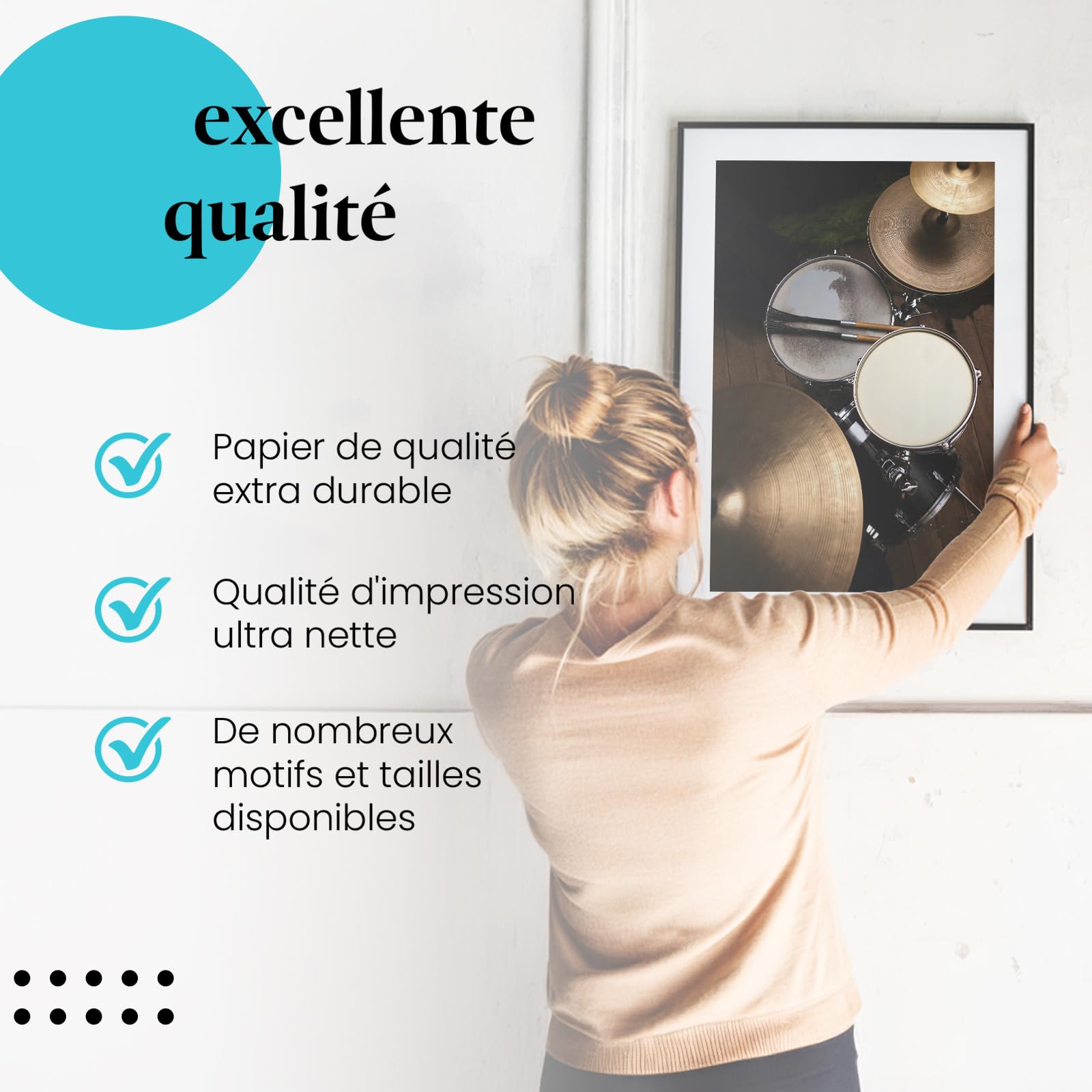 Postereck - 0127 - Batterie, musique rock, pop, drums, instrument. Art Mural Impression – Décoration musique, studio, concert, passion, Poster - toile - 100,0 cm x 75,0 cm