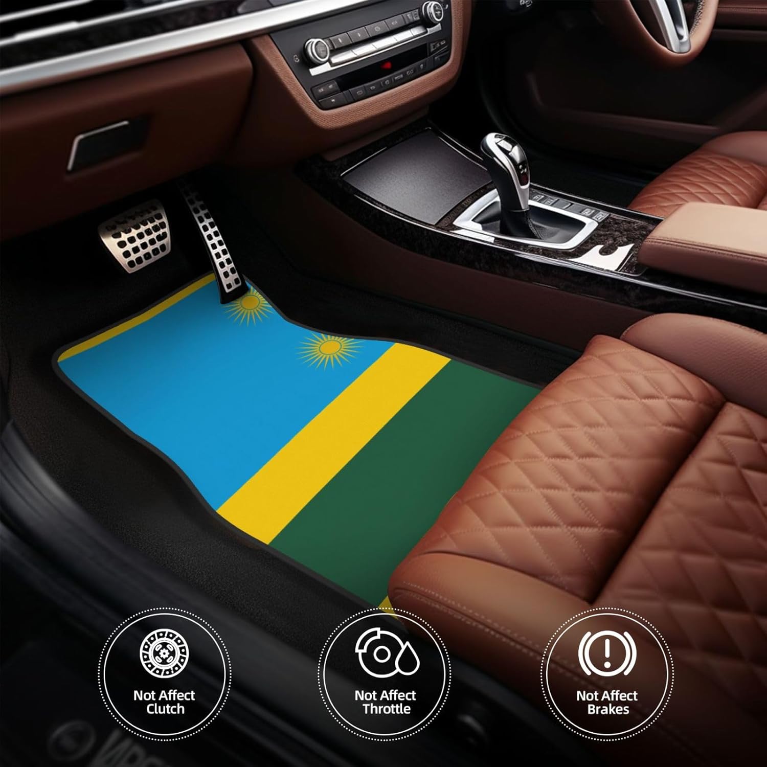 Flag of Rwanda Patterned car mats 4-piece set | For cars/SUVs/trucks | Firm fit without displacement