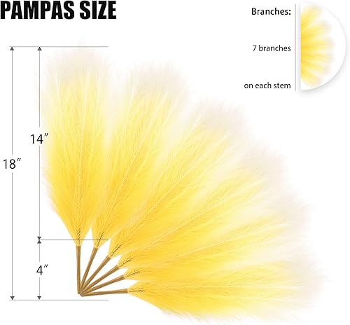 Miniatura 2 de Arreglo de 6 Piezas de Hierba de Pampa Sintética - 18 Pulgadas/45cm de Pasto Artificial Esponjoso y Pomposo para Decoración Boho Chic del Hogar