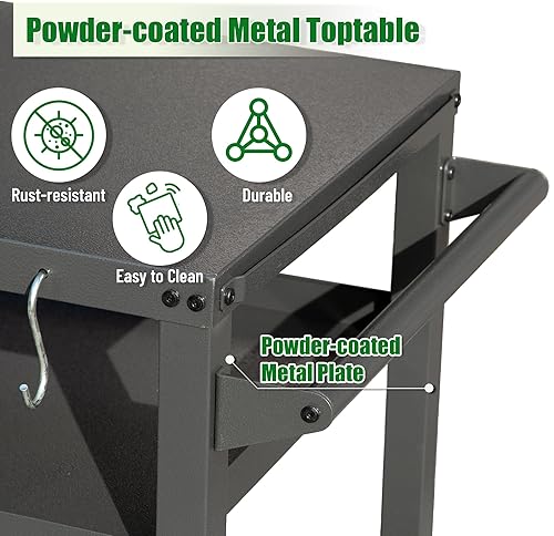 Miniatura 5 de Domi - Carrito de 3 estantes para parrilla al aire libre con ruedas, mesa para horno de pizza y mesa de preparación de alimentos, mesa de acero
