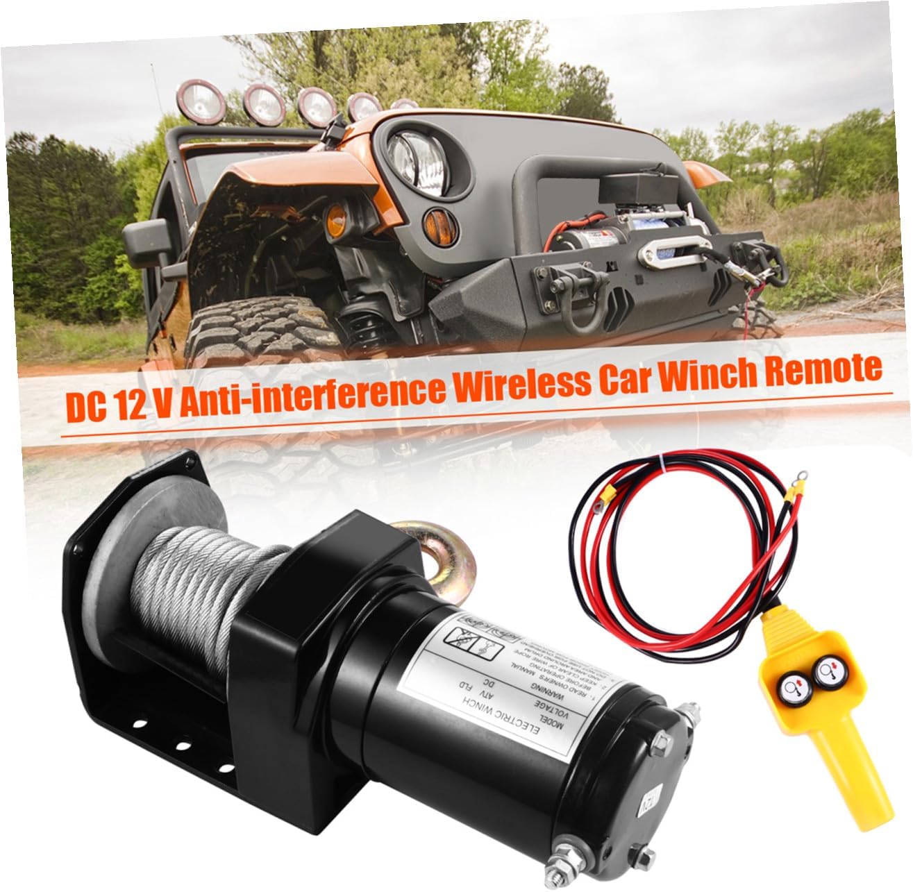 12v Electric Winch 2000lb with Wired Remote, Vehicle Traction Winch for Off-Road and Self, Sturdy 2pcs Set for Truck and SUV Towing