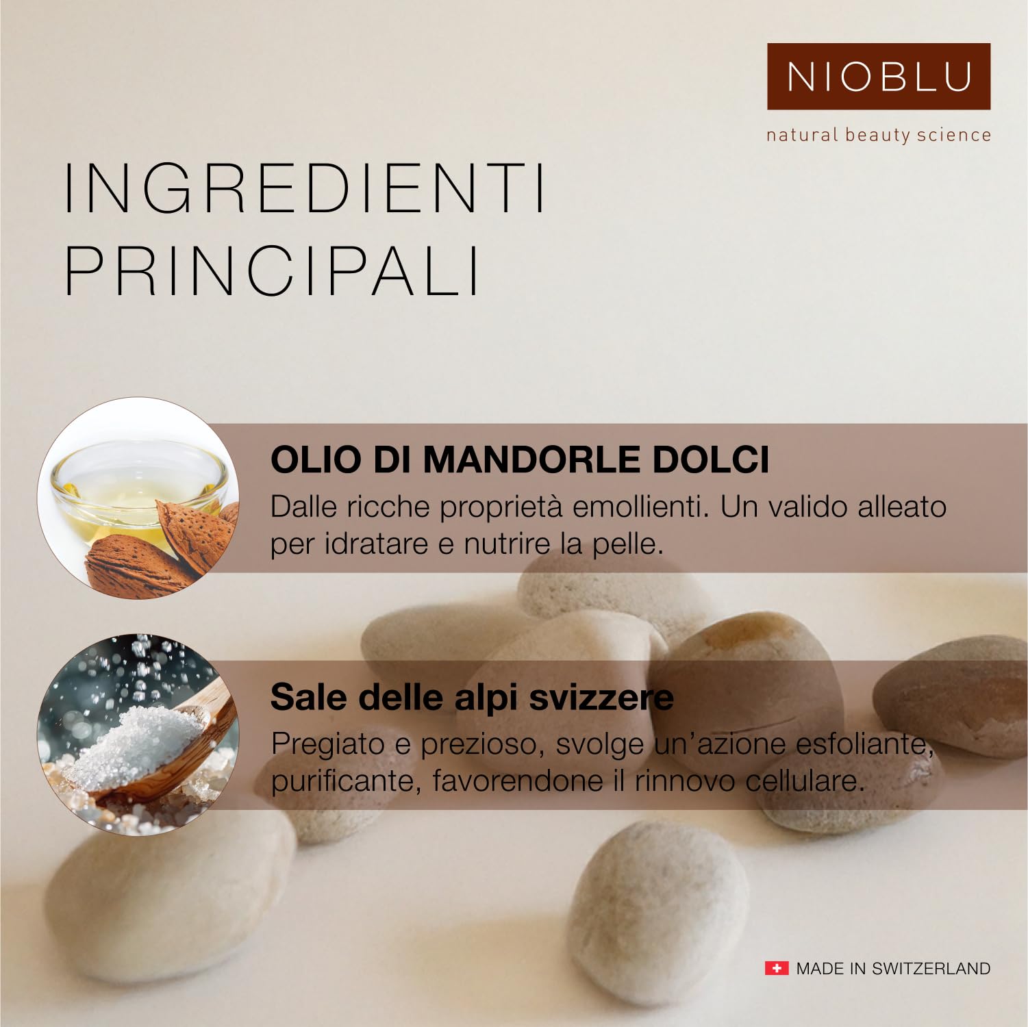 Set SPA: Scrub corpo 200 ml con sale delle Alpi e olio di mandorle + Olio corpo 200 ml con mandorle, macadamia, jojoba e avocado. Esfolia e nutre la pelle.
