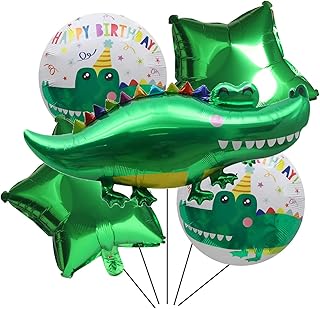 5PCS Alligator Foil Balloon Crocodile Mylar Balloon for Alligator Themed Birthday Party Decorations Jungle Animal Party Supplies