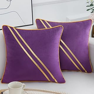 Housses de Coussin 45 x 45 cm Lot de 2, Housses de Coussins d'oreiller Carrées en Velours, Taies d'oreiller Décoratives Modernes en Cuir Doré pour Canapé-lit, Voiture, Violet