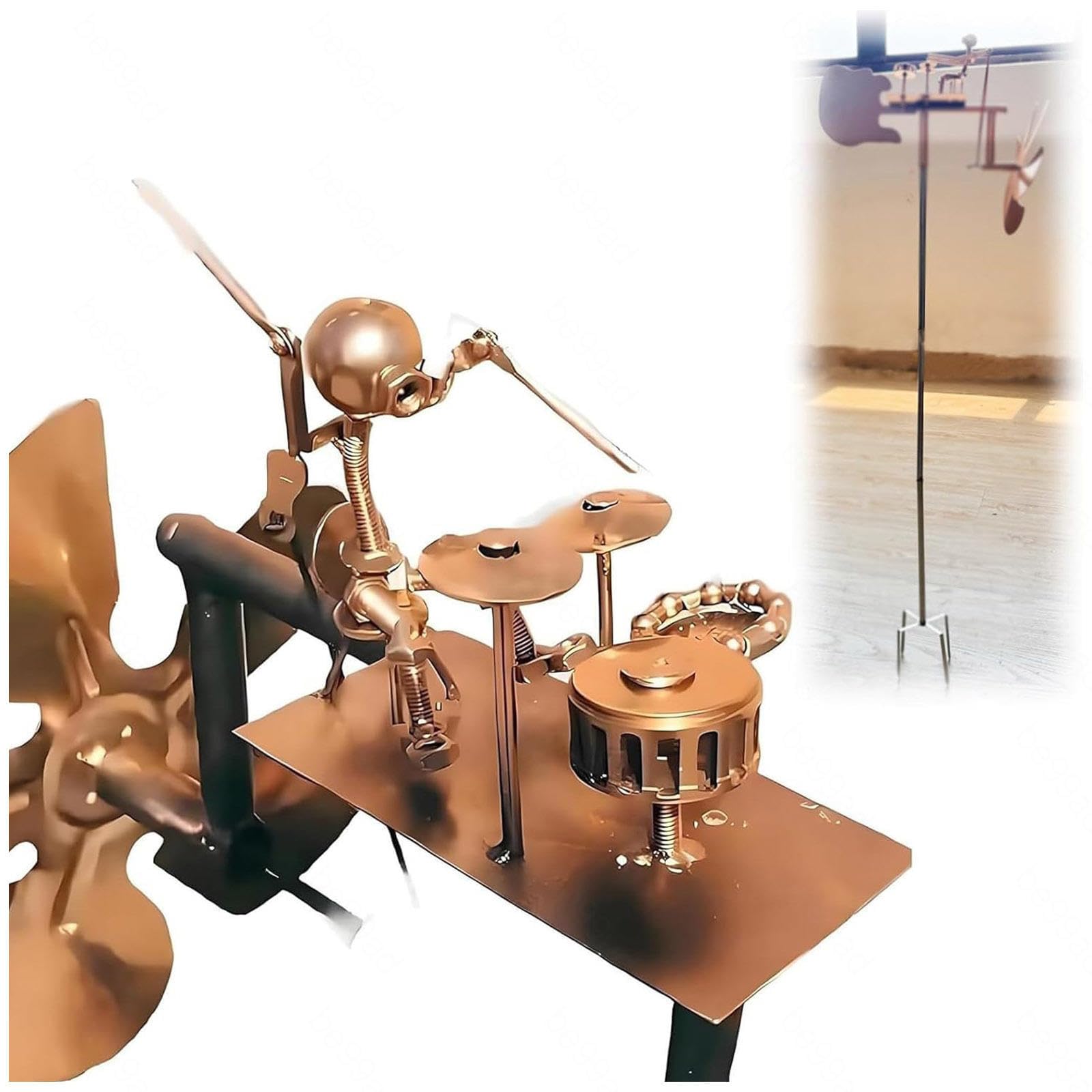 Zaizaismao Gold Handmade Metal Rock Band Windmill Solar Wind Spinners For Yard And Garden, 2025 Percussionist Music Figurines Drummer Wind Spinner, Rockin Art Figurine Wind Sculptures, For Yard And Garden,
