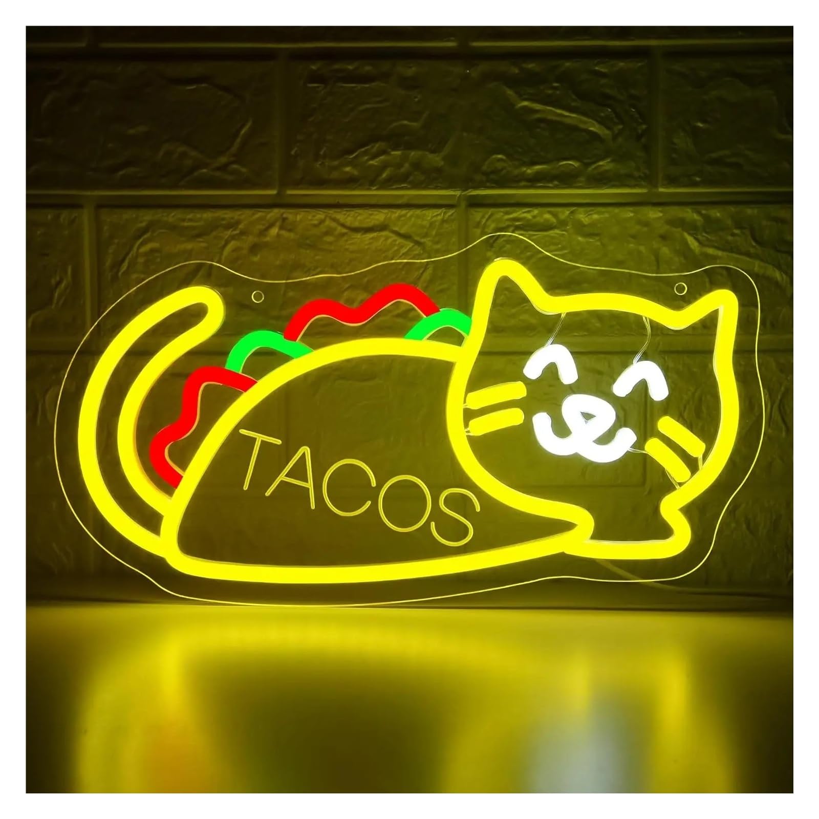 RONGCH Hanging Art Signs Tacos Cat Neon Sign LED Dimmable for Mexican Restaurant Bar Man Cave Party Birthday Wall Decor 45x28cm