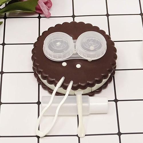 Miniatura 5 de Honbay Caja de lentes de contacto en forma de galleta Caja de lentes de contacto de viaje con espejo (marrón)