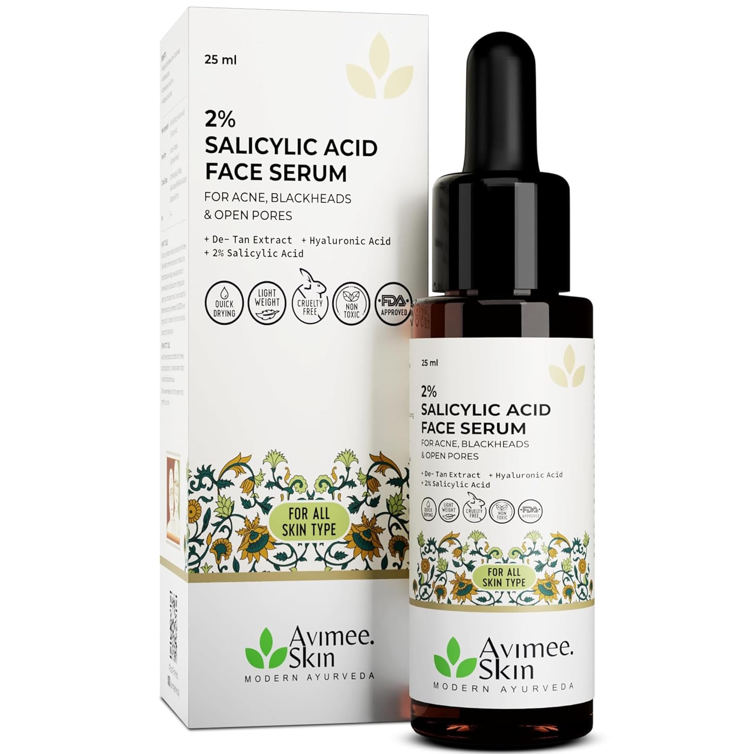 AVIMEE HERBAL 2% Salicylic Acid Face Serum For Acne, Blackheads & Open Pores | Reduces Excess Oil & Bumpy Texture | For Acne Prone or Oily Skin | 25 ml (Pack of 1)