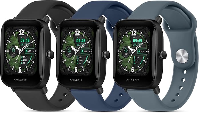 Silicone Bands for Amazfit Bip 3 Pro/ Bip U Pro/ GTR 42 mm, 20mm 3 Pack Soft Quick-Release Replacement Wristband with Simple Buckle, Sport Strap for Men Women